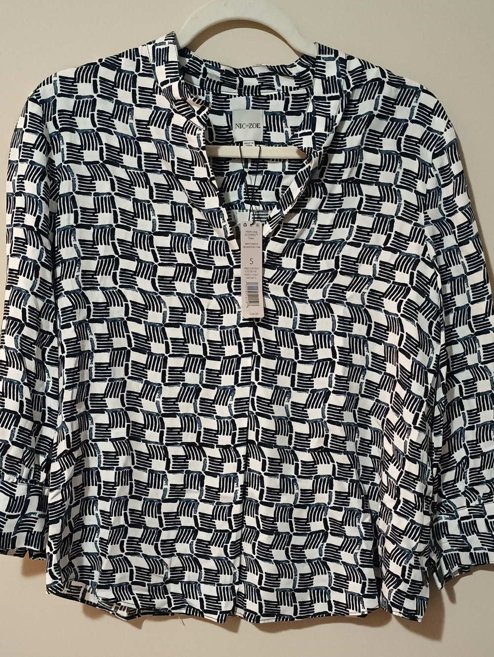 NWT NIC+ZOE Basketweave Ecovero Shirt Blouse Indigo Multi Size Small